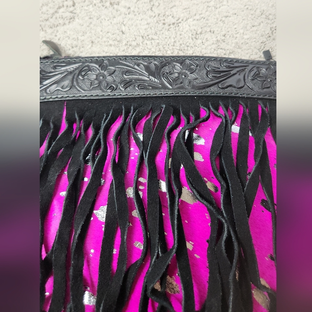 American Darling Black and Pink Crossbody Fringe Concealed Gun Carry Bag